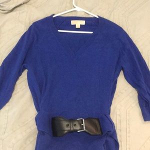 Soft Micheal Kors belted blue 3/4 sleeve sweater